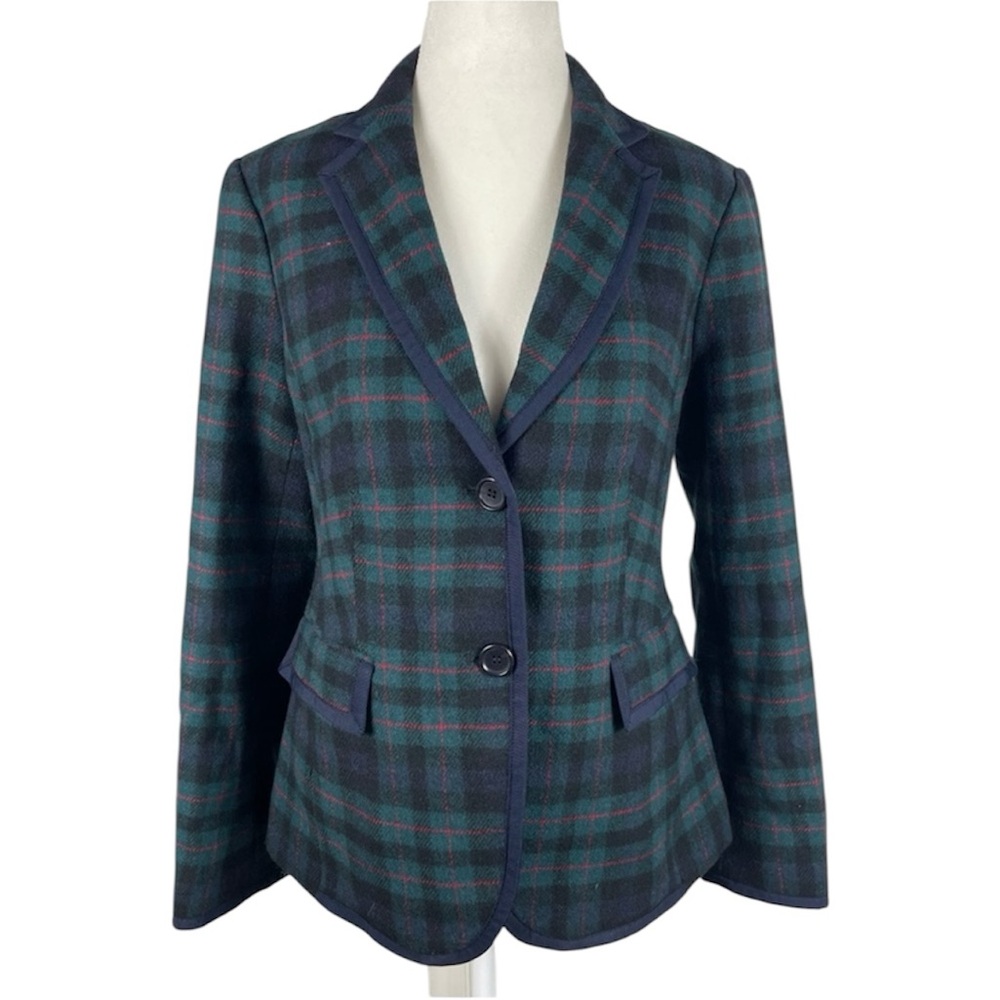 Talbots tartan plaid Women's Plaid Campbell Blazer Jacket 14 navy blue green red